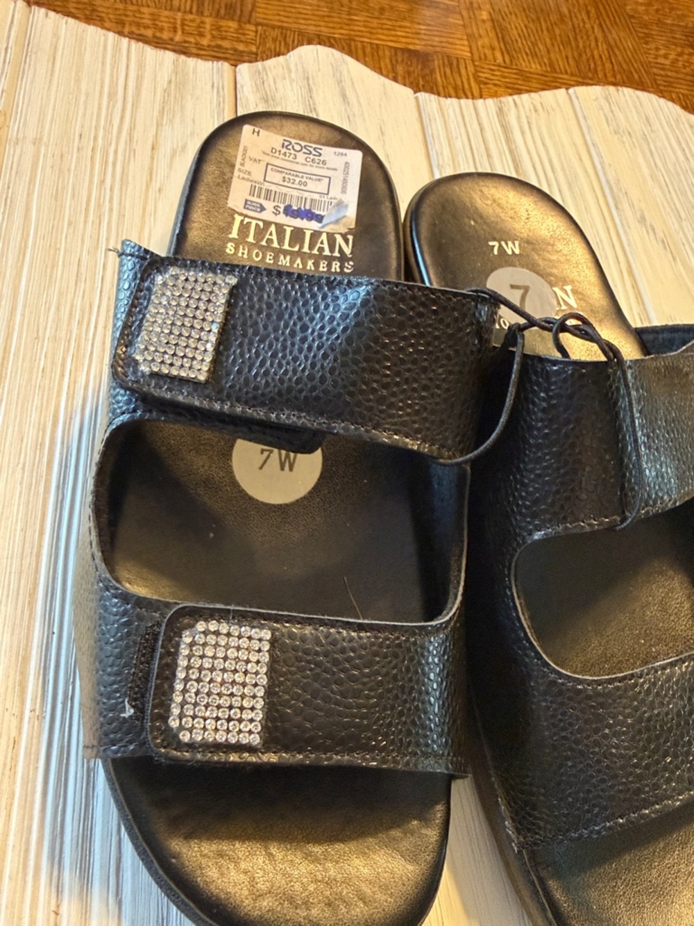 Italian Shoemakers Black Slide Sandals with Rhinestone Accents - Picture 2 of 4